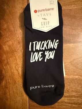 I Tucking Love You! Pure Barre Black Low-Rise Grip Socks with White Script🖤🖤🖤🖤